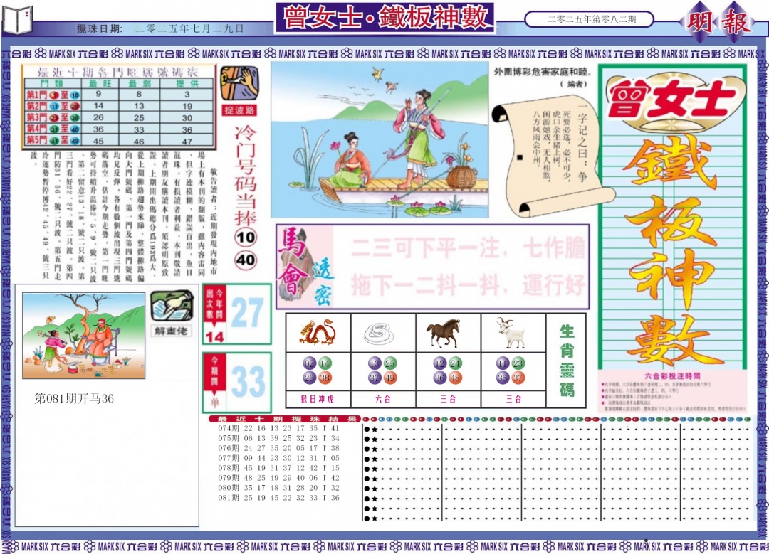 六合彩082期曾女士铁板神数A