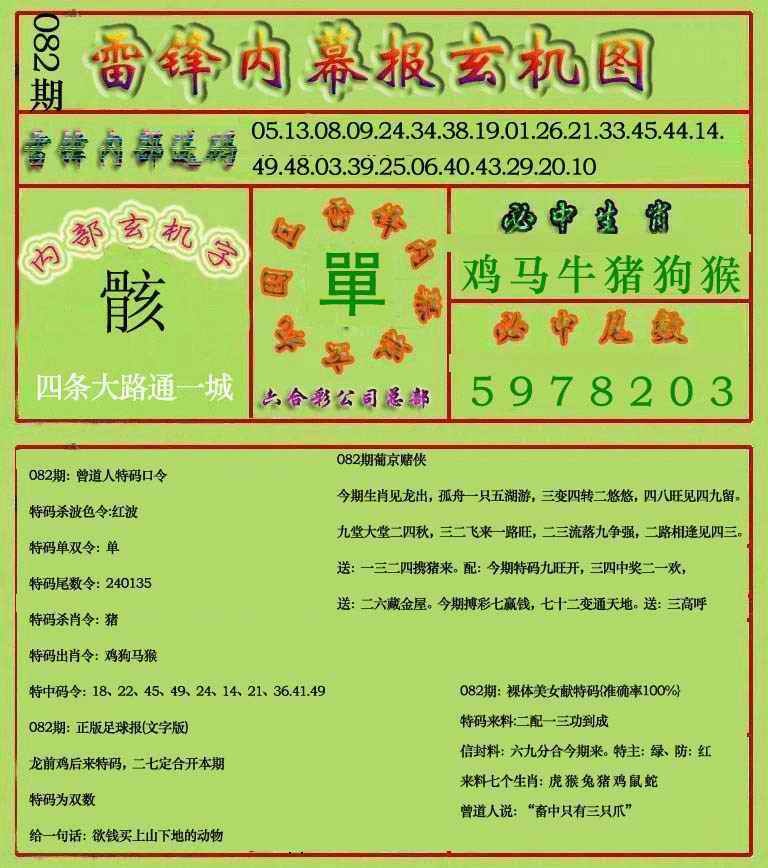 六合彩082期雷锋玄机报(新上市)