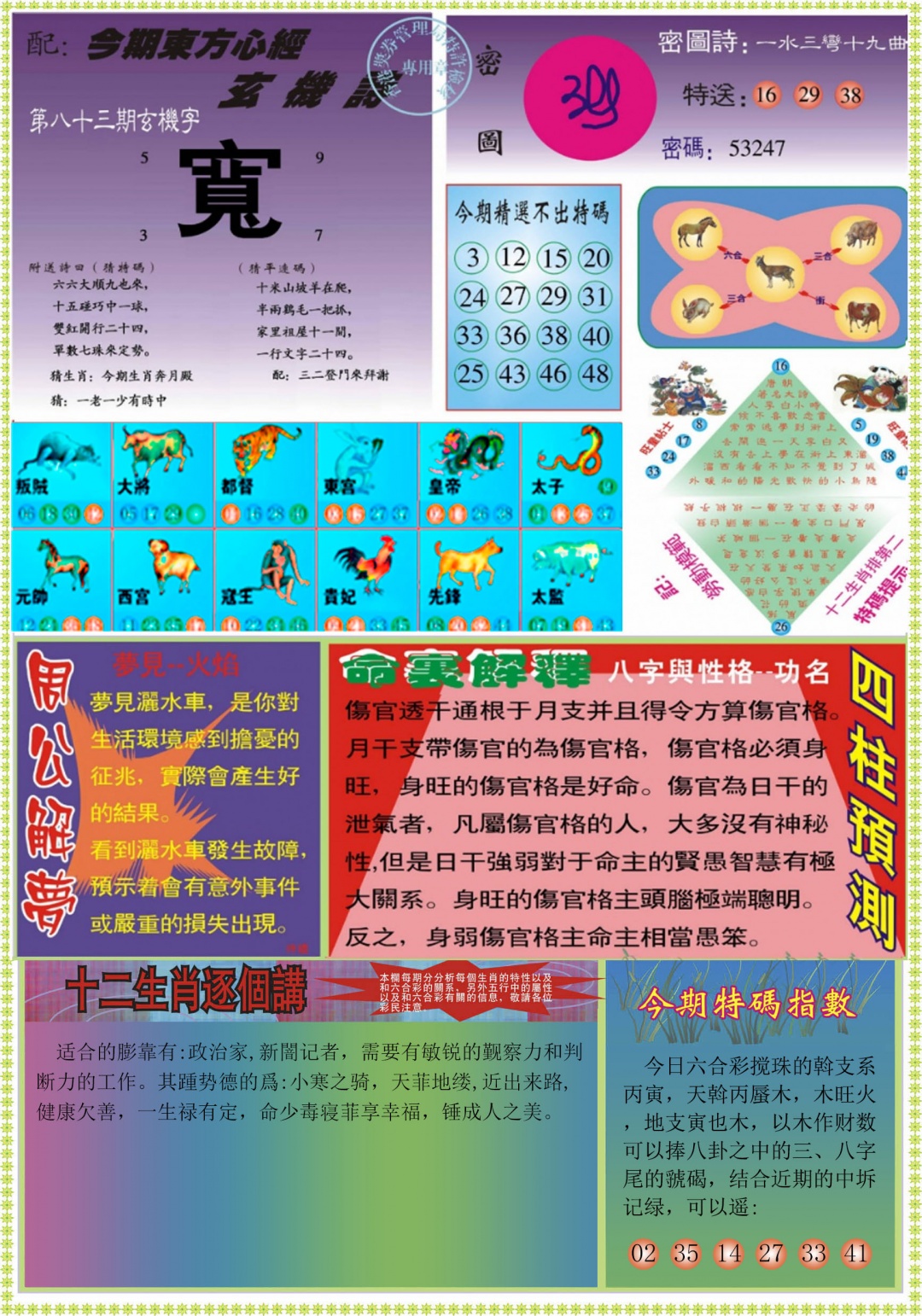 六合彩083期东方心经B