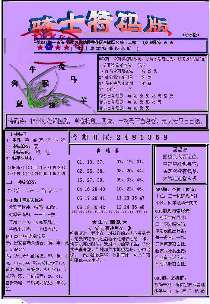 六合彩083期另骑士特码版