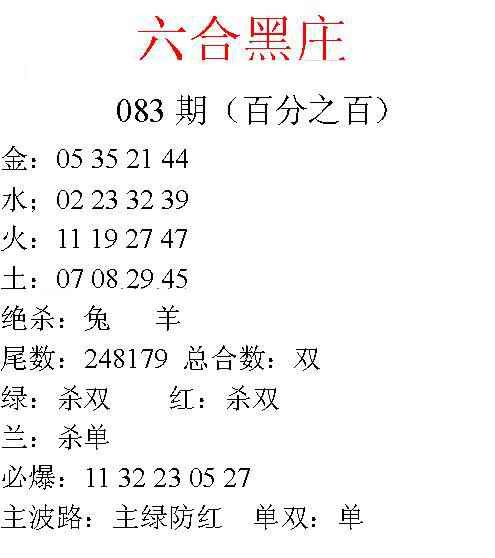 六合彩083期六合黑庄