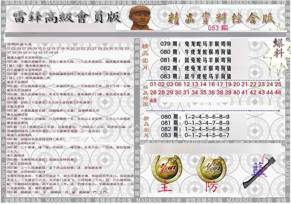 六合彩083期雷锋资料综合版