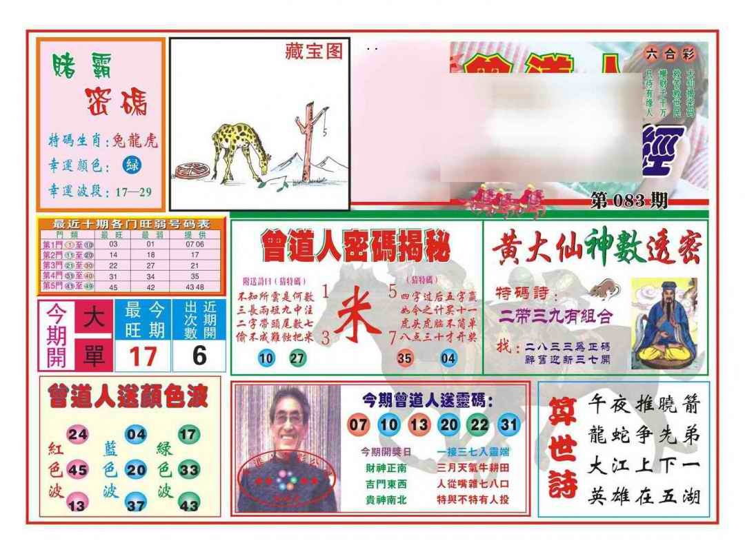 六合彩083期赢钱一经(新图)