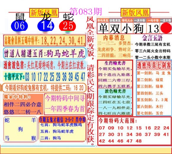 六合彩083期二代凤凰报
