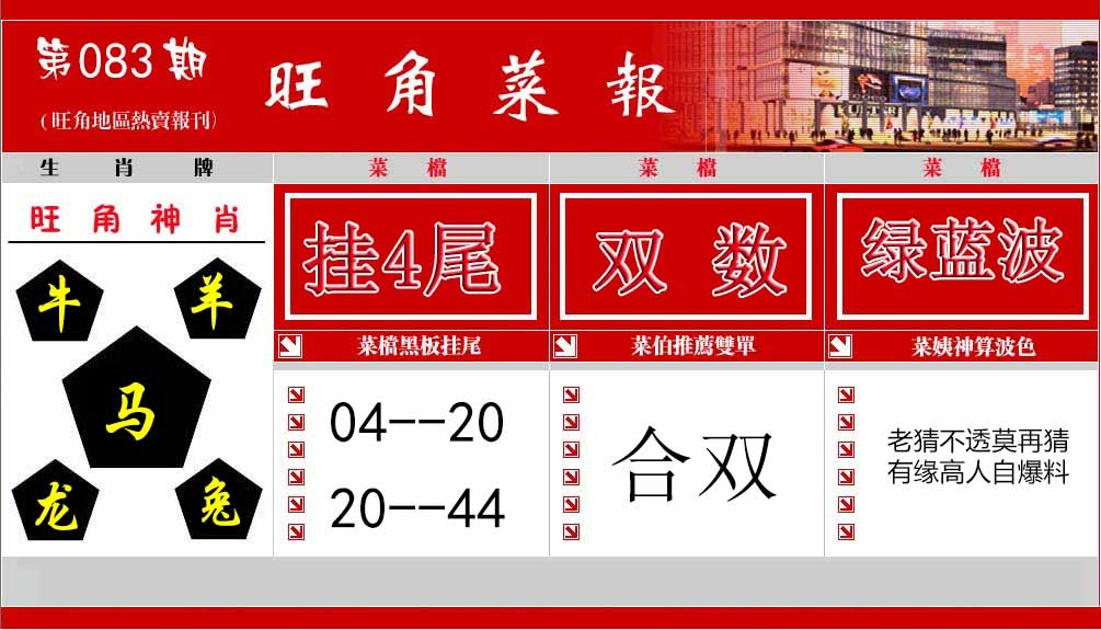 六合彩083期旺角菜报