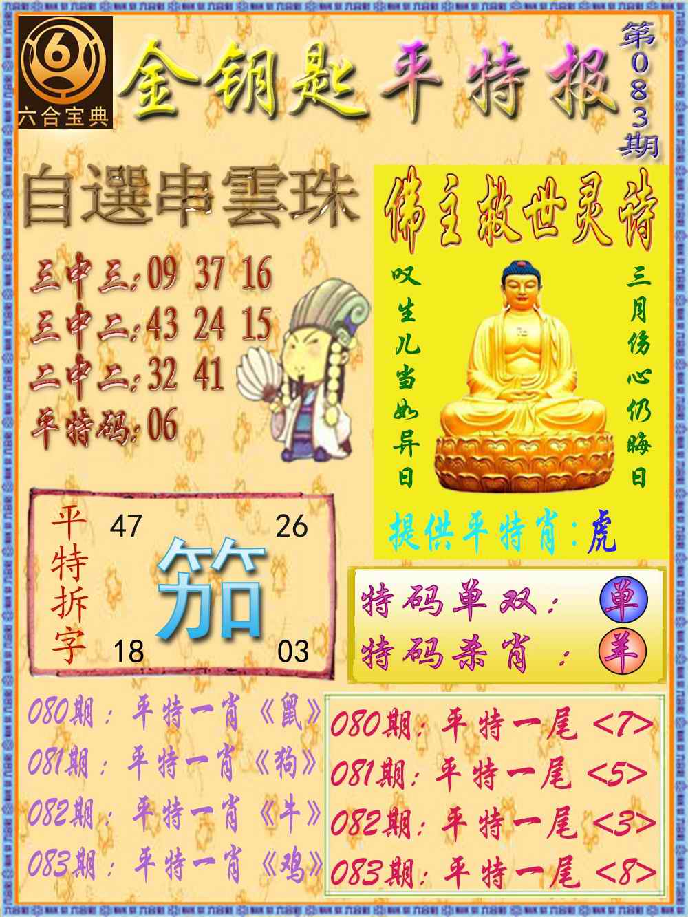六合彩083期金钥匙平特报