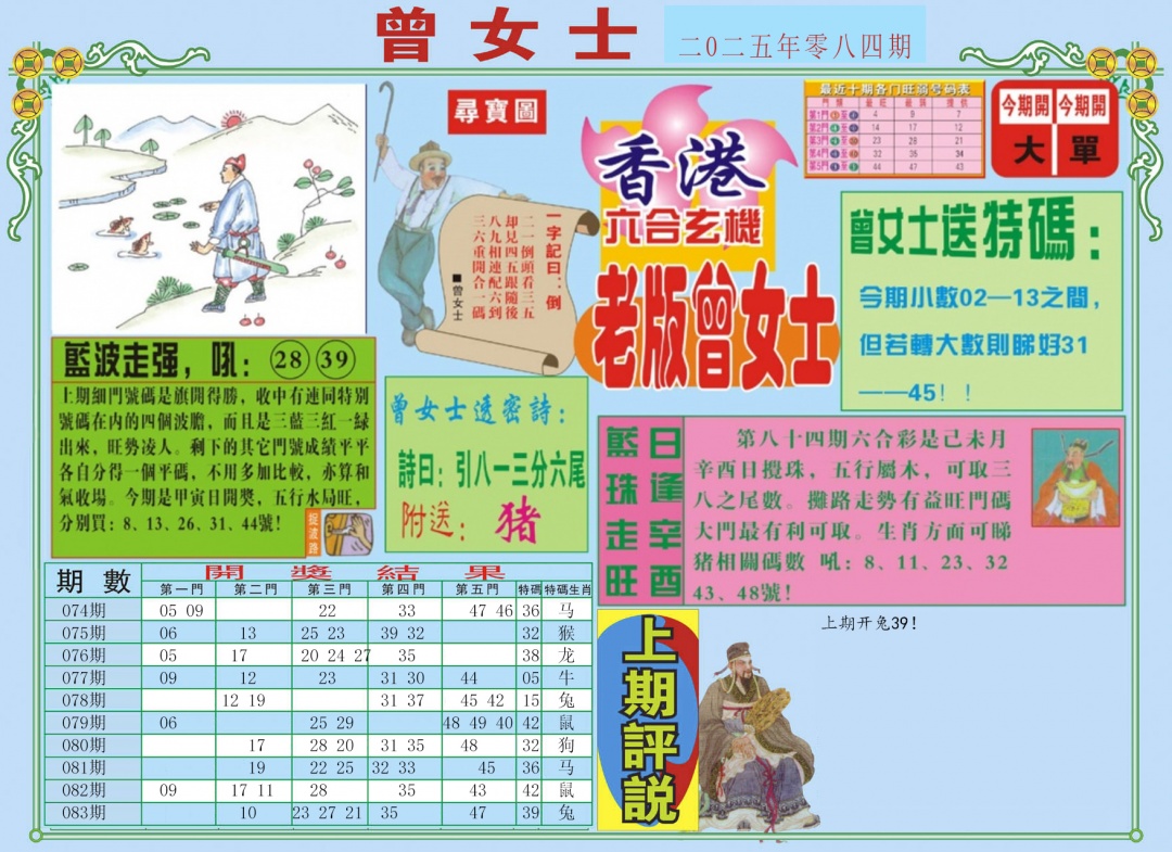 六合彩084期老版曾女士A