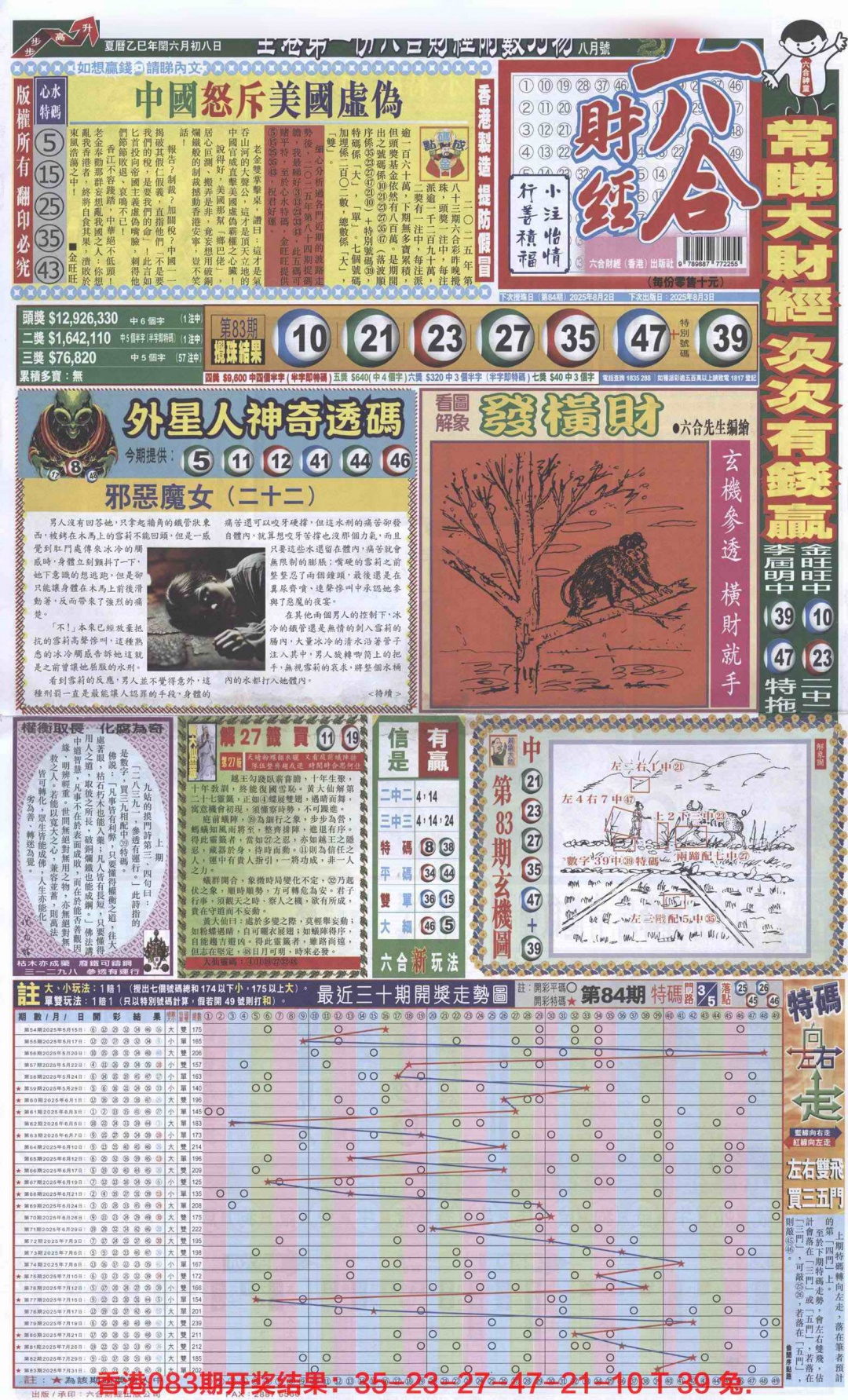 六合彩084期六合财经A加大版