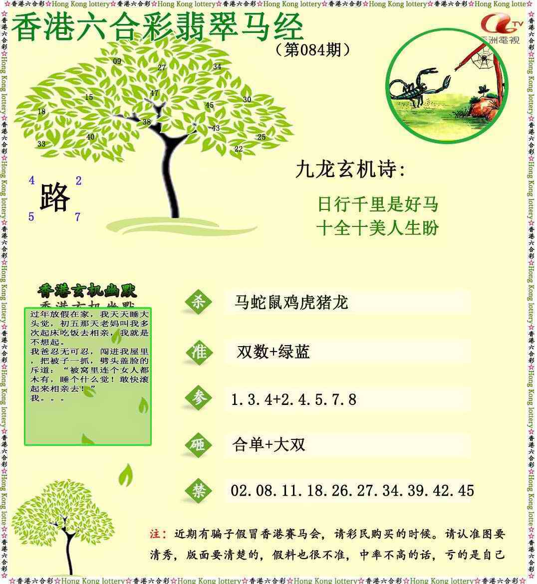 六合彩084期翡翠马经