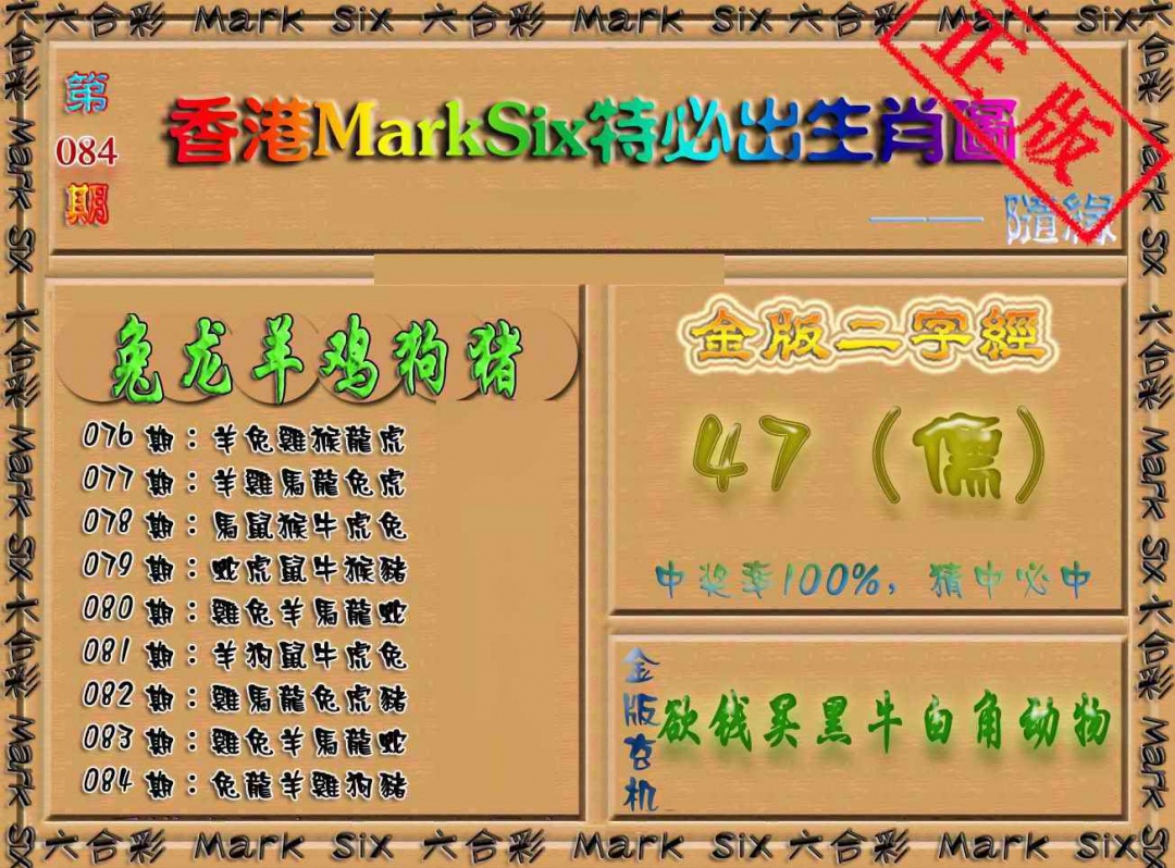 六合彩084期特必出生肖图（加大版）