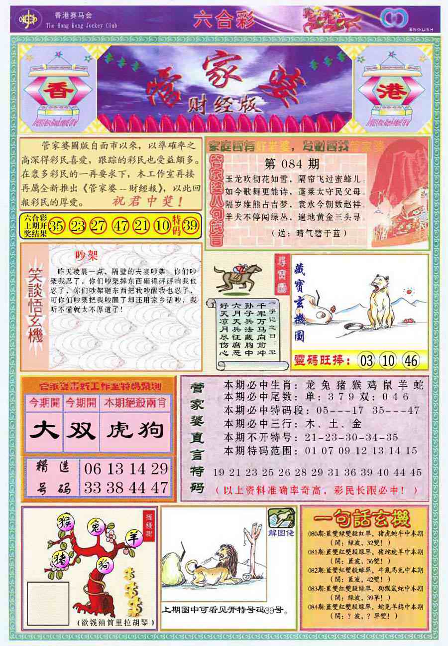 六合彩084期管家婆财经版