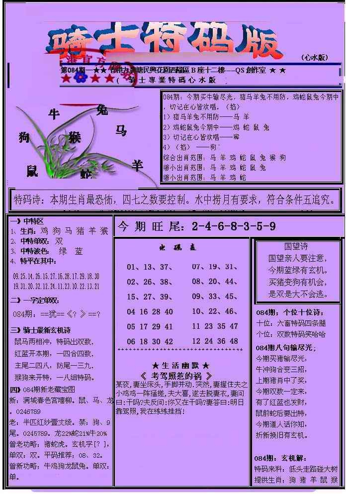 六合彩084期另骑士特码版