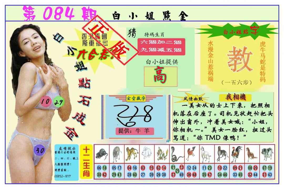 六合彩084期白小姐点金