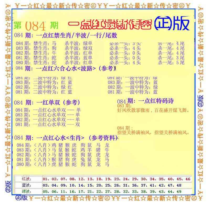 六合彩084期一点红最新传密