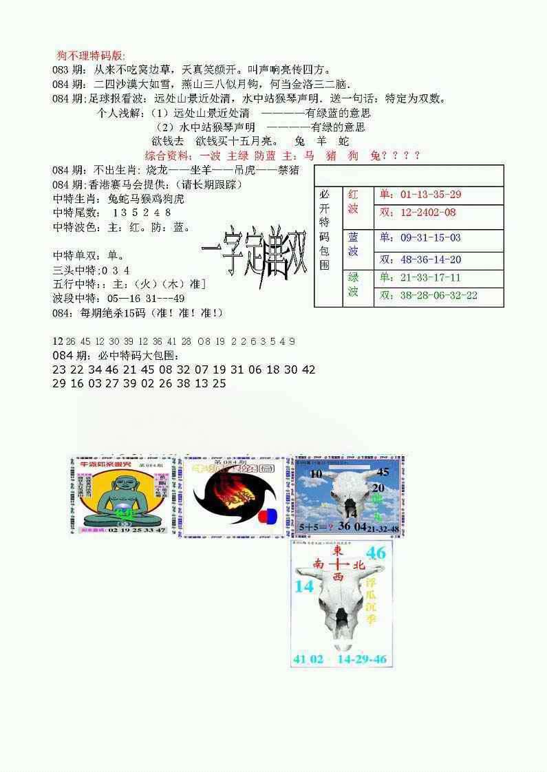 六合彩084期狗不理特码报