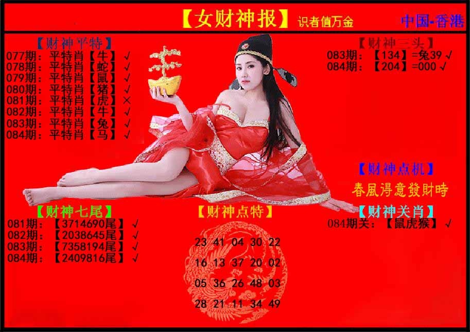 六合彩084期女财神报