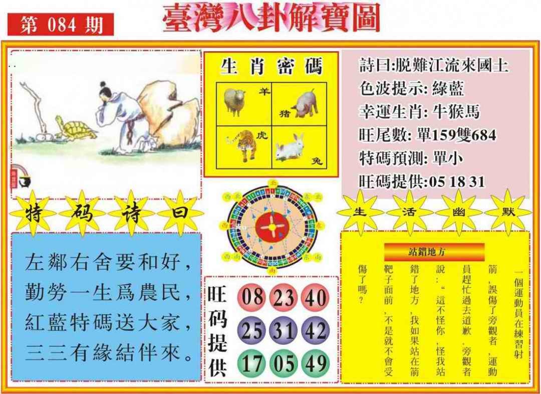 六合彩084期台湾八卦解宝图