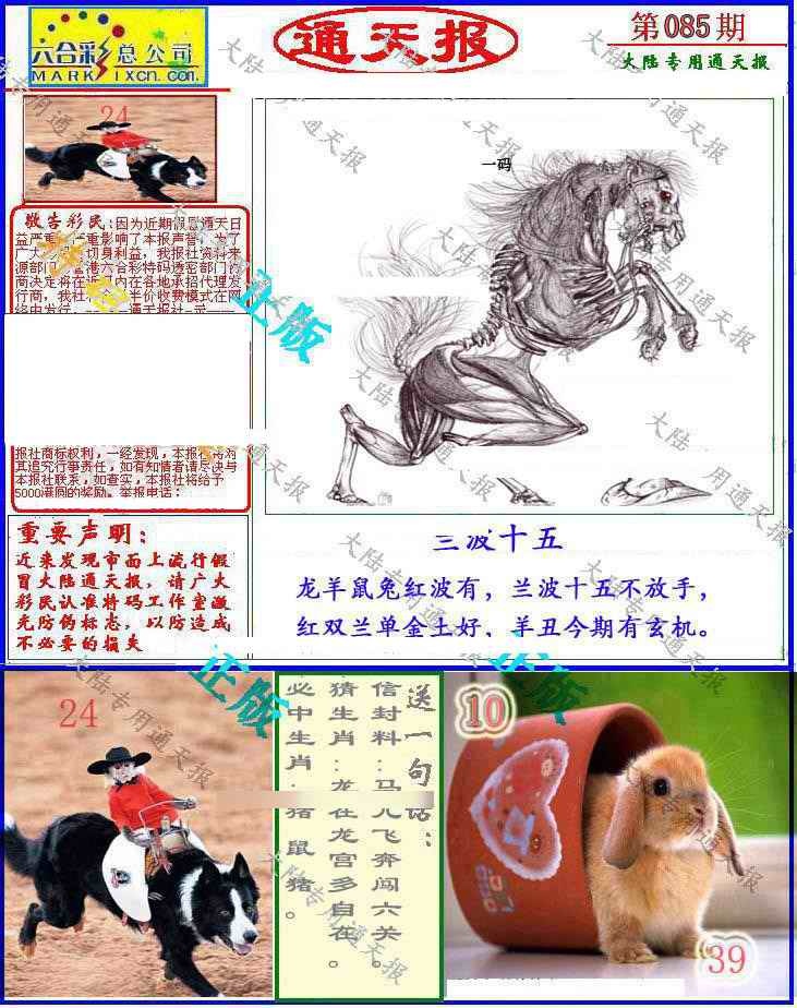 六合彩085期大陆通天报