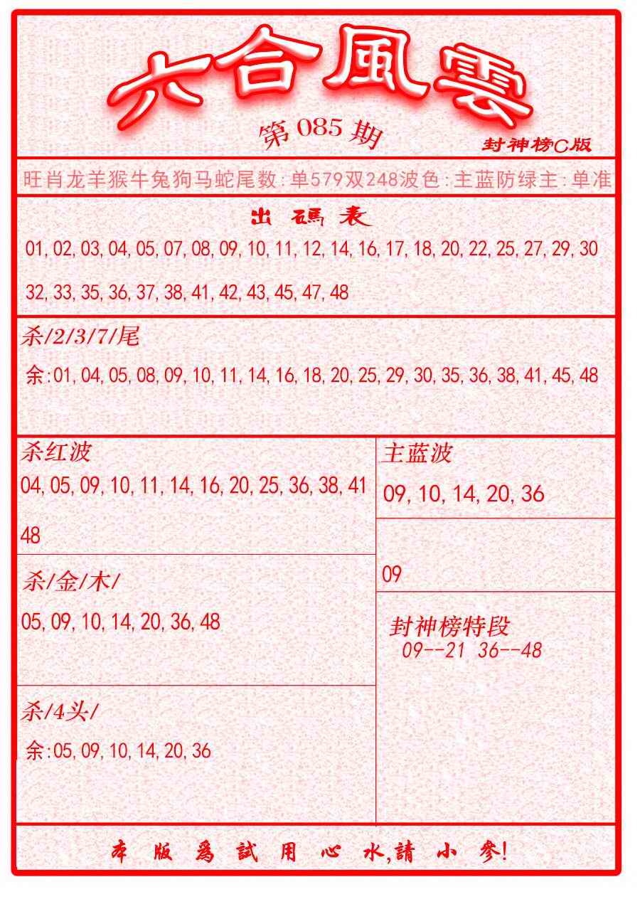 六合彩085期六合风云B面
