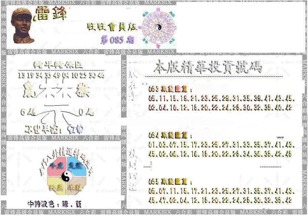 六合彩085期雷锋鼠年旺旺版