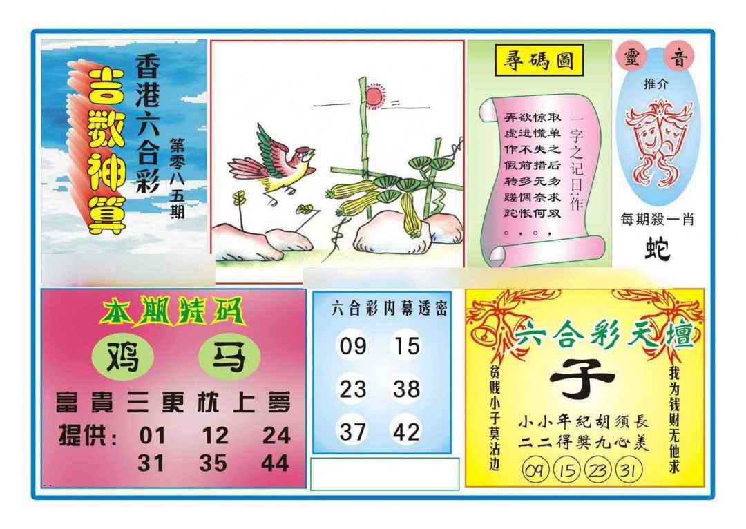 六合彩085期吉数神算(新图)