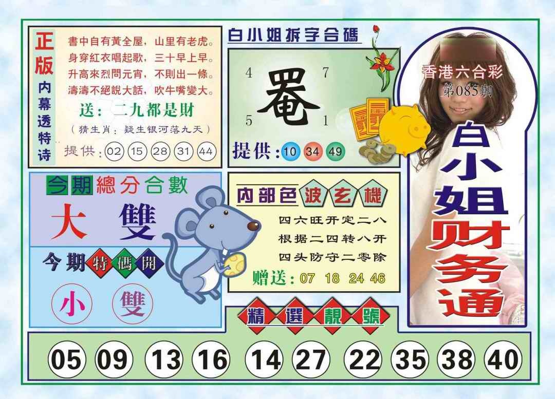 六合彩085期白小姐财务通(新图)