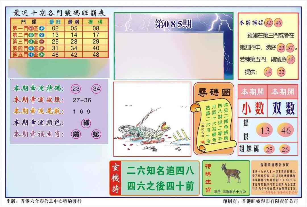 六合彩085期香港逢赌必羸(新图)