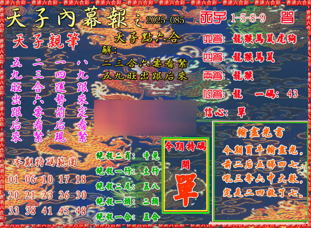 六合彩085期天子内幕报A