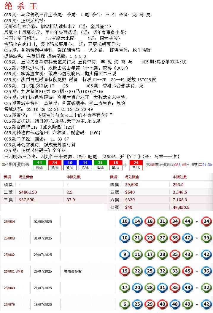六合彩085期蓝天报B