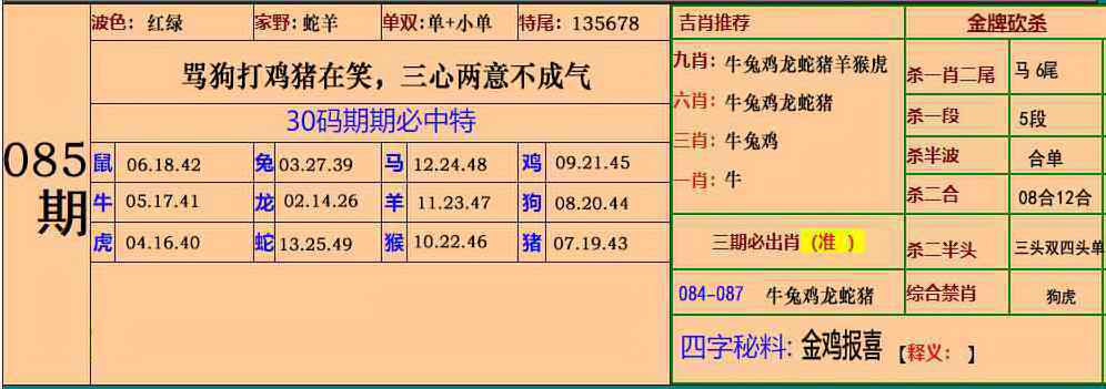 六合彩085期小鱼儿30码期期中