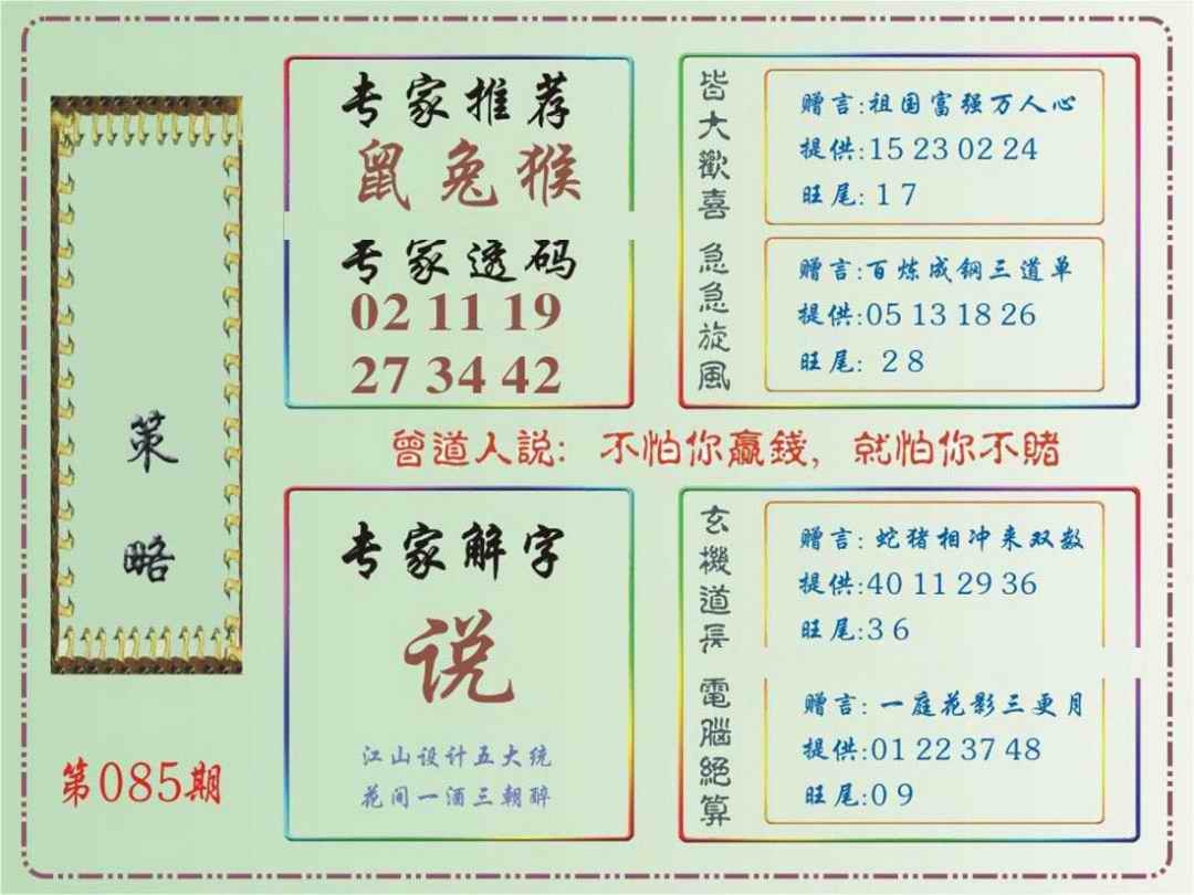 六合彩085期马经策略