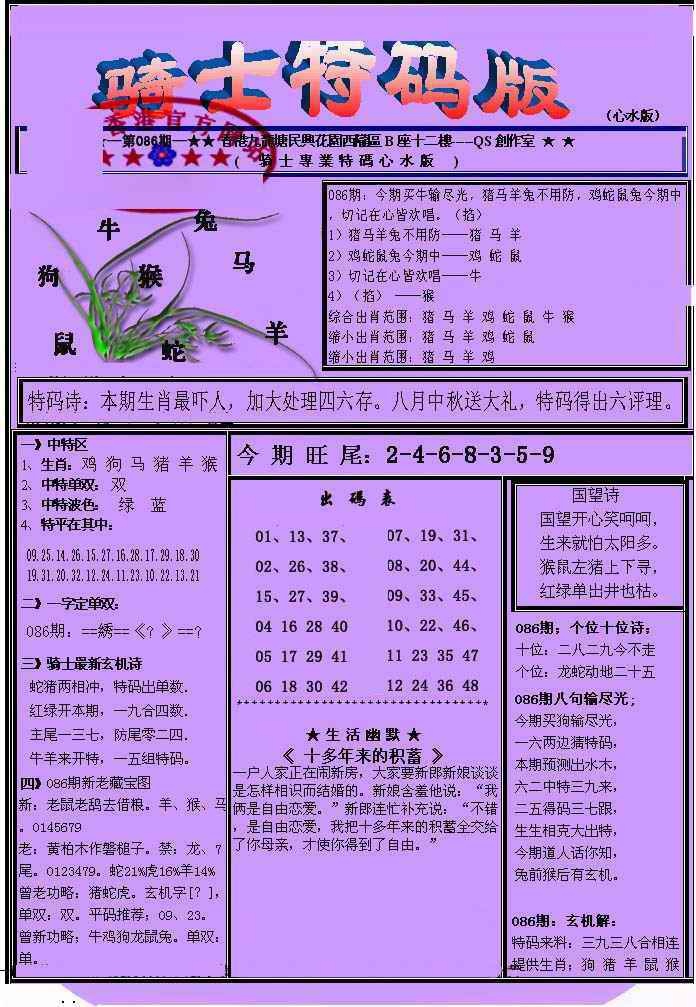 六合彩086期另骑士特码版