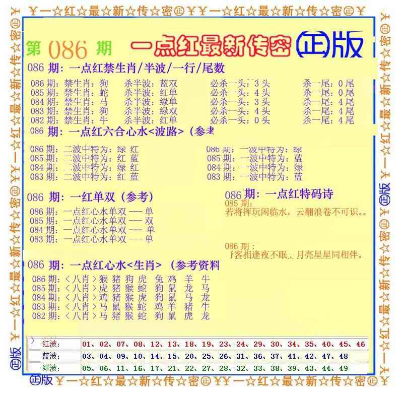六合彩086期一点红最新传密