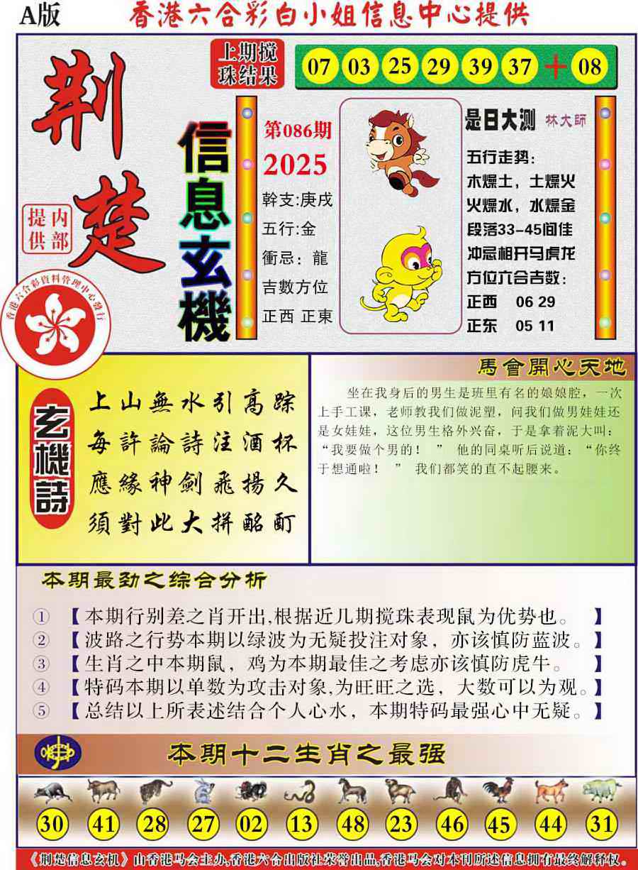 六合彩086期荆楚信息玄机A