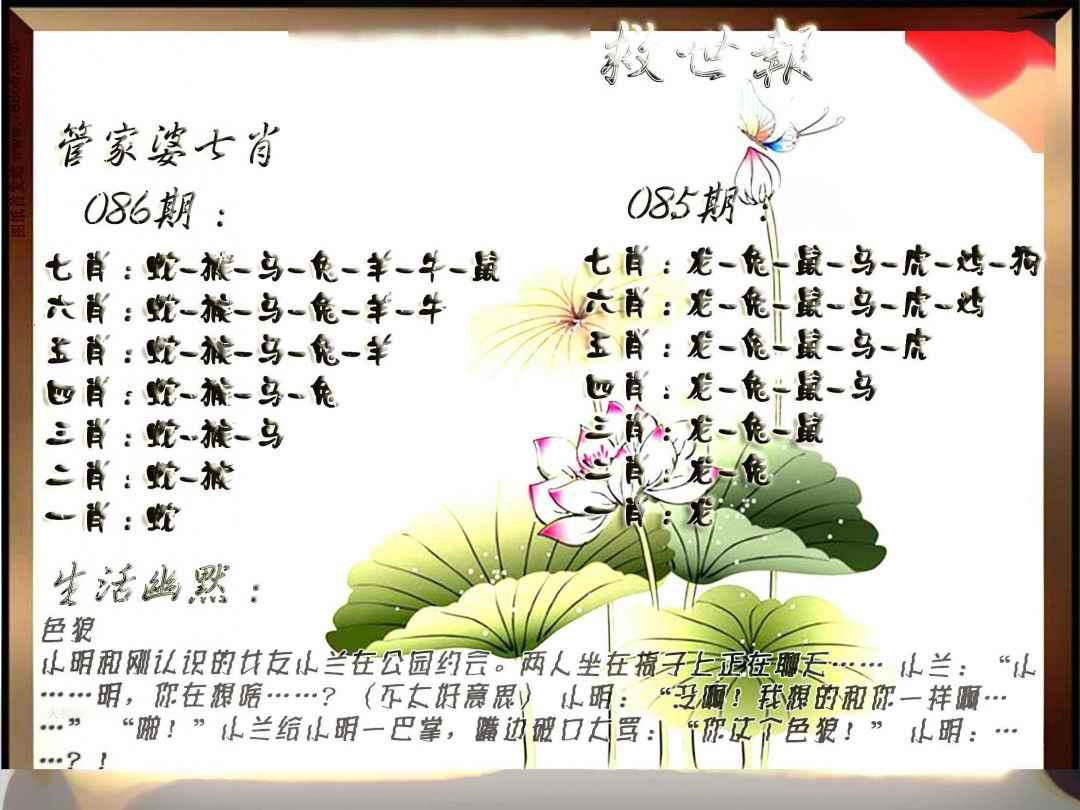 六合彩086期特码救世报