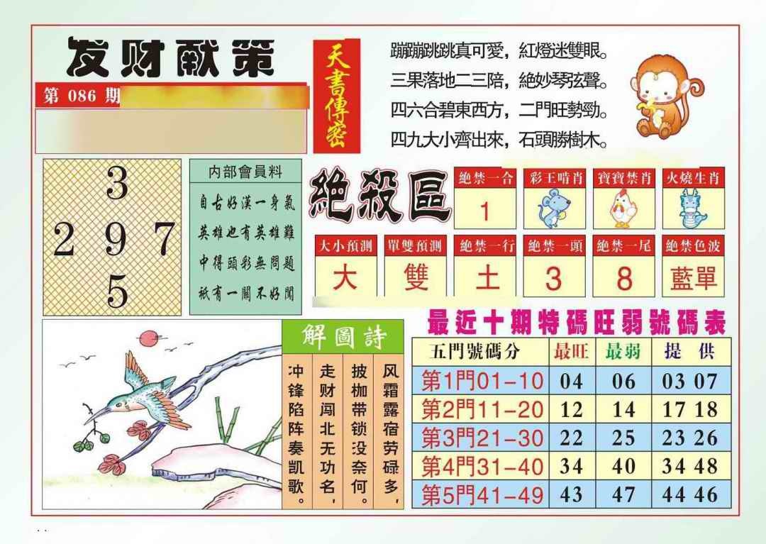 六合彩086期发财献策