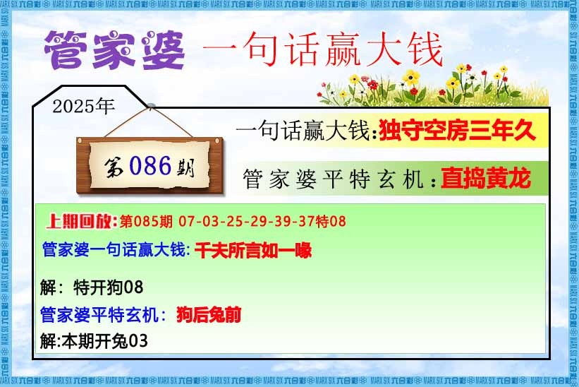 六合彩086期管家婆一句话赢大钱