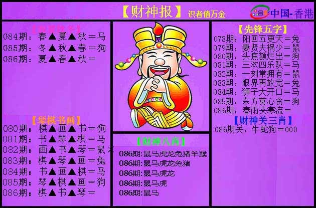 六合彩086期紫财神