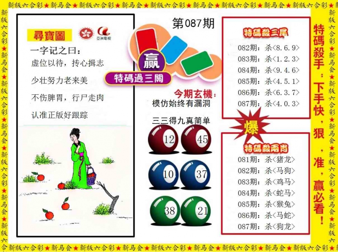 六合彩087期特码过三关