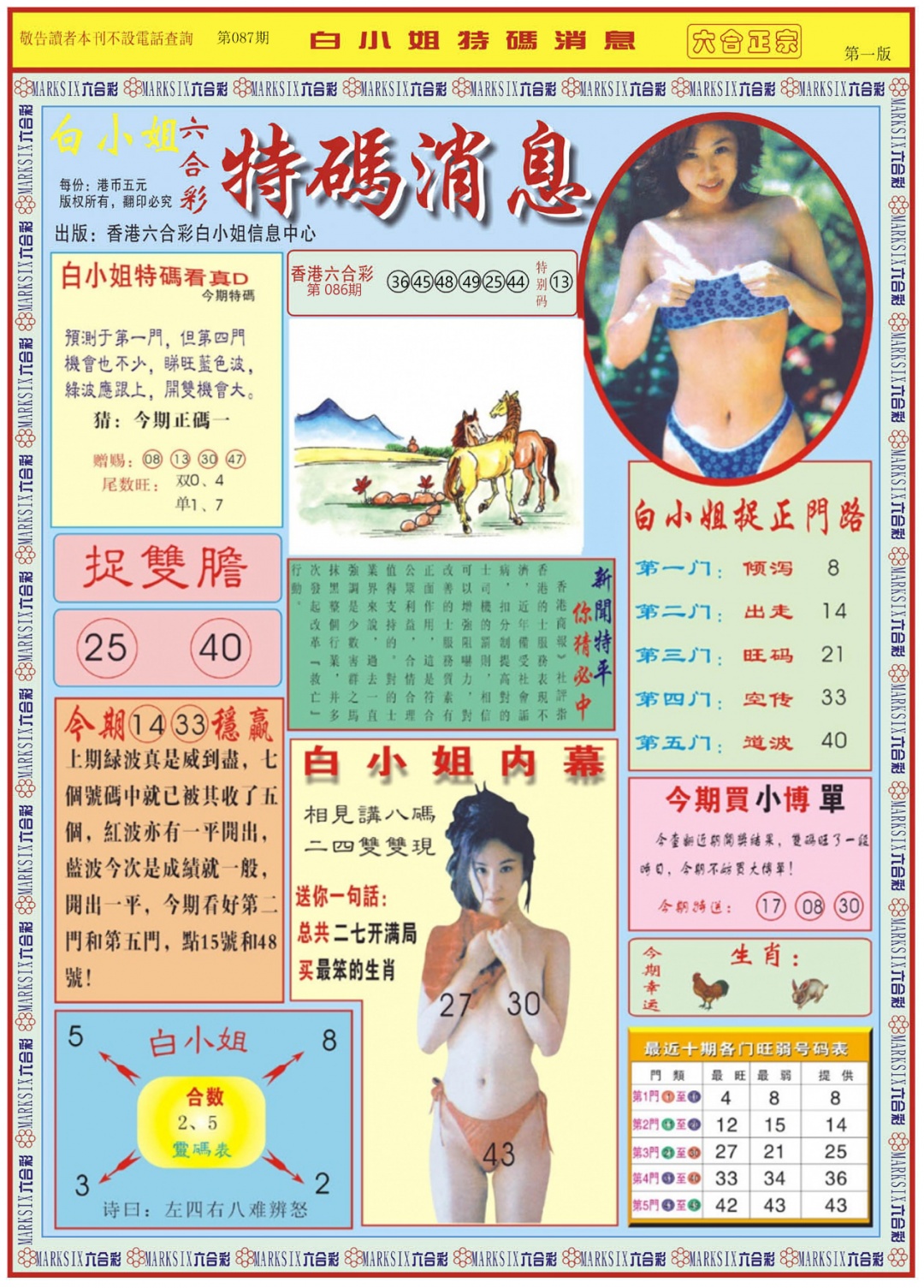 六合彩087期白小姐特码消息A