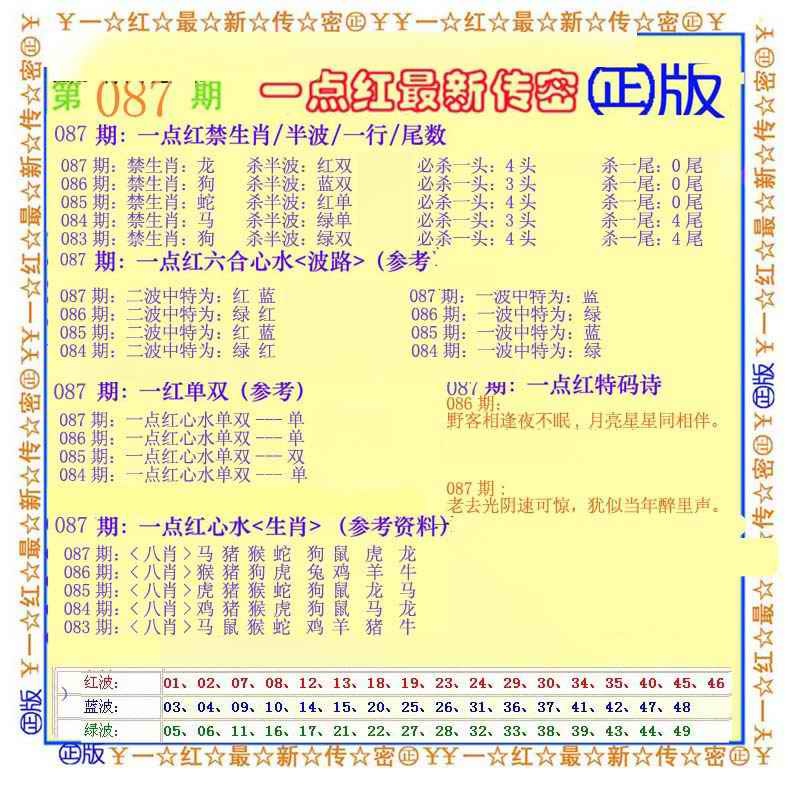 六合彩087期一点红最新传密