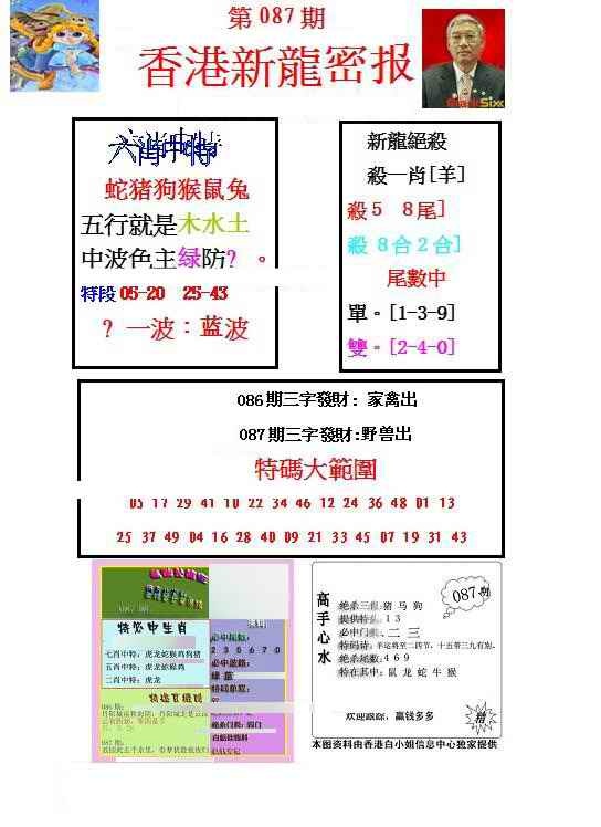 六合彩087期新龙密报