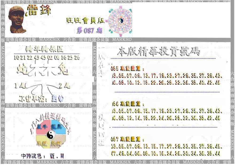 六合彩087期雷锋鼠年旺旺版