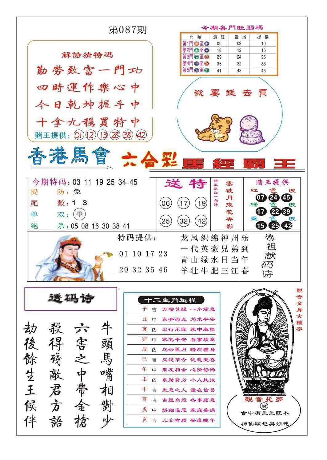 六合彩087期马经霸王