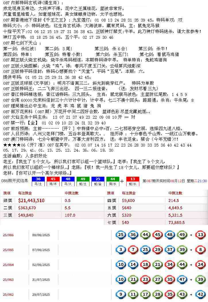 六合彩087期五星报B