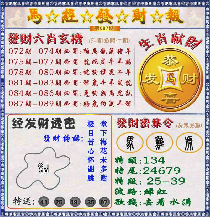 六合彩087期马经发财报（荐）