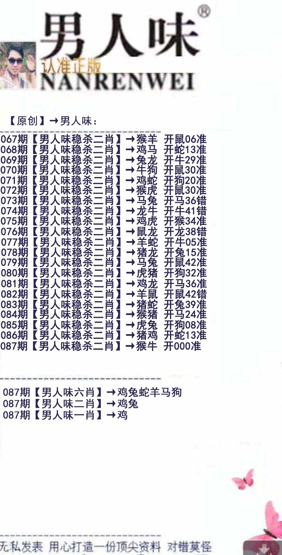 六合彩087期男人味