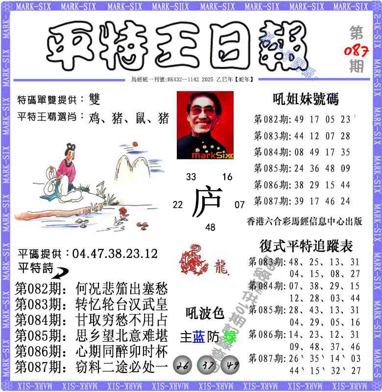 六合彩087期平特王日报（荐）