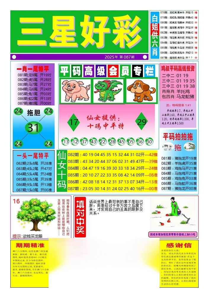 六合彩087期三星好彩4