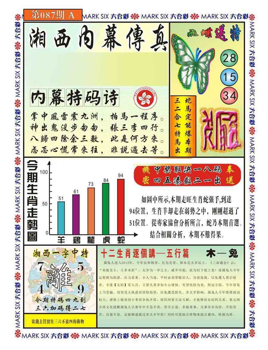 六合彩087期湘西内幕传真A